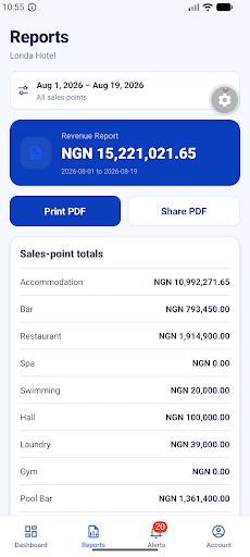 Revenue reports in the Venus Hotel Owner app
